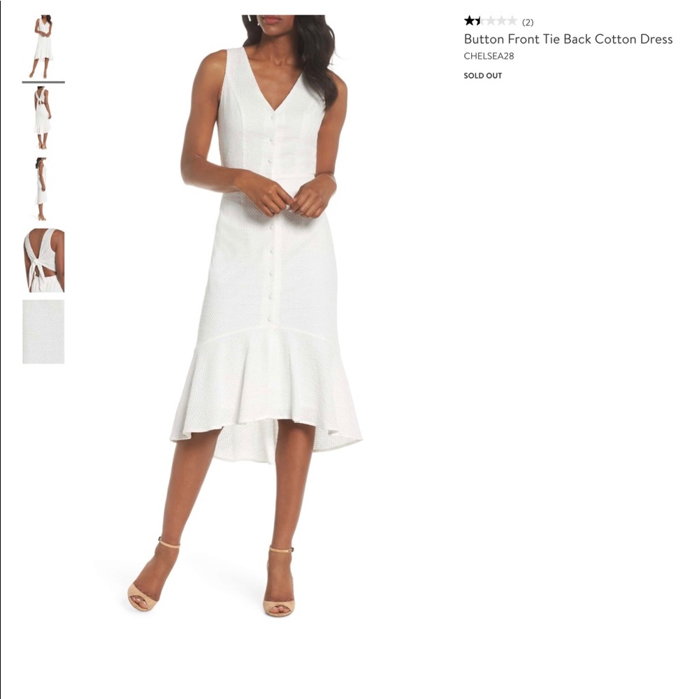 White Button Front Tie Back Cotton Dress